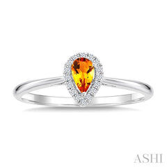 5x3 MM Pear Shape Citrine and 1/20 Ctw Round Cut Diamond Halo Semi-Precious Ring in 14K White Gold