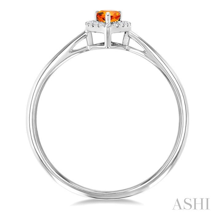 5x3 MM Pear Shape Citrine and 1/20 Ctw Round Cut Diamond Halo Semi-Precious Ring in 14K White Gold