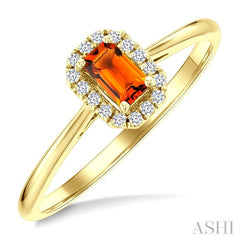 5x3 MM Octagonal Shape Citrine and 1/20 Ctw Round Cut Diamond Halo Semi-Precious Ring in 14K Yellow Gold