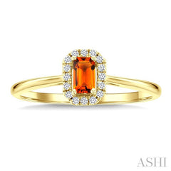 5x3 MM Octagonal Shape Citrine and 1/20 Ctw Round Cut Diamond Halo Semi-Precious Ring in 14K Yellow Gold