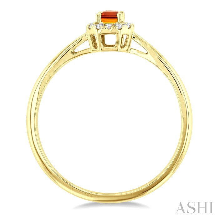 5x3 MM Octagonal Shape Citrine and 1/20 Ctw Round Cut Diamond Halo Semi-Precious Ring in 14K Yellow Gold