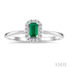 5x3 MM Octagonal Shape Emerald and 1/20 Ctw Round Cut Diamond Halo Precious Ring in 14K White Gold
