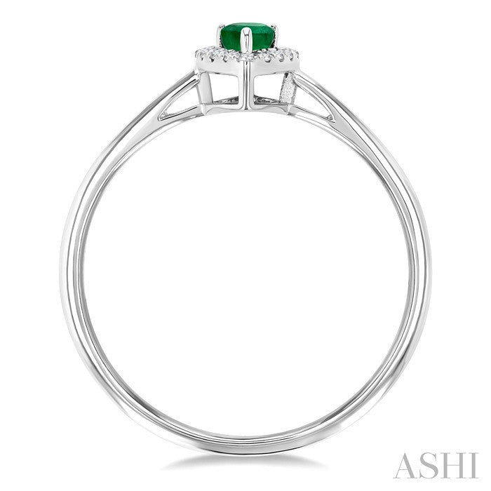 5x3 MM Pear Shape Emerald and 1/20 Ctw Round Cut Diamond Halo Precious Ring in 14K White Gold