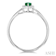 5x3 MM Pear Shape Emerald and 1/20 Ctw Round Cut Diamond Halo Precious Ring in 14K White Gold