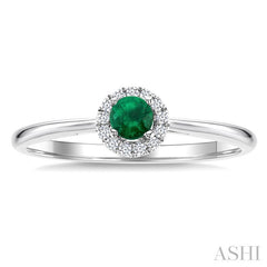 3.25 MM Round Emerald and 1/20 Ctw Round Cut Diamond Halo Precious Ring in 14K White Gold
