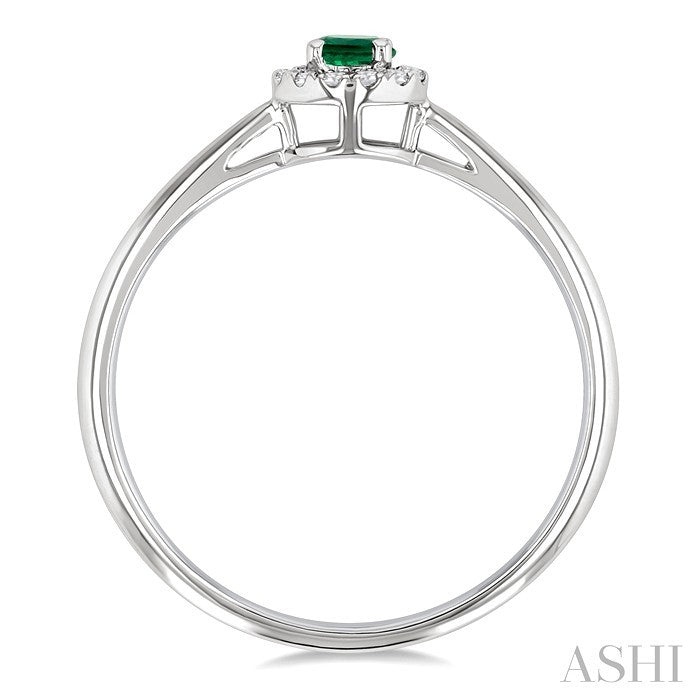 3.25 MM Round Emerald and 1/20 Ctw Round Cut Diamond Halo Precious Ring in 14K White Gold