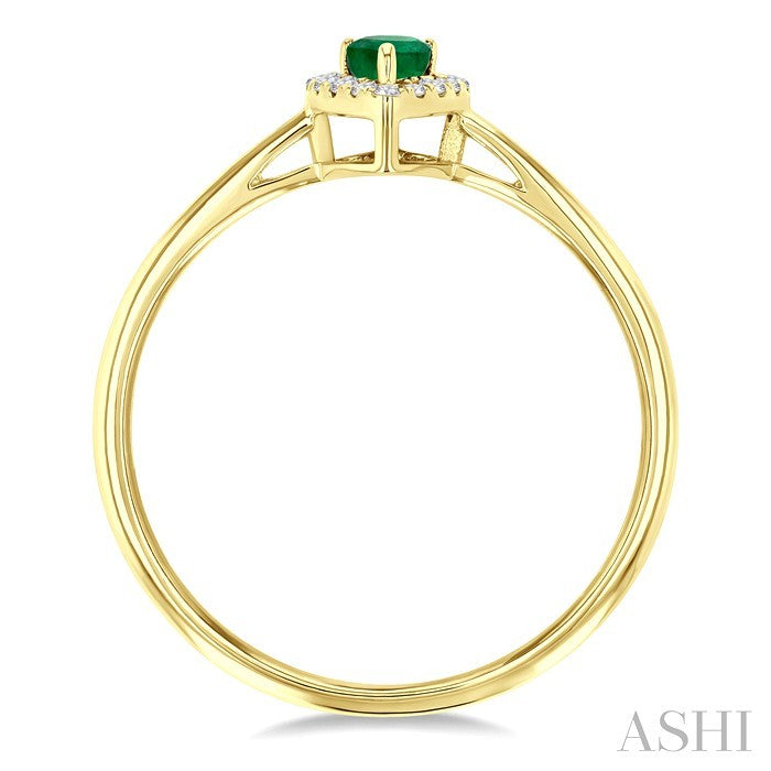 5x3 MM Pear Shape Emerald and 1/20 Ctw Round Cut Diamond Halo Precious Ring in 14K Yellow Gold