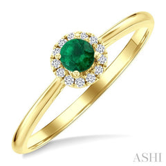 3.25 MM Round Emerald and 1/20 Ctw Round Cut Diamond Halo Precious Ring in 14K Yellow Gold