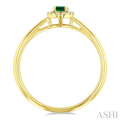 3.25 MM Round Emerald and 1/20 Ctw Round Cut Diamond Halo Precious Ring in 14K Yellow Gold