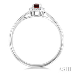 5x3 MM Octagonal Shape Garnet and 1/20 Ctw Round Cut Diamond Halo Semi-Precious Ring in 14K White Gold