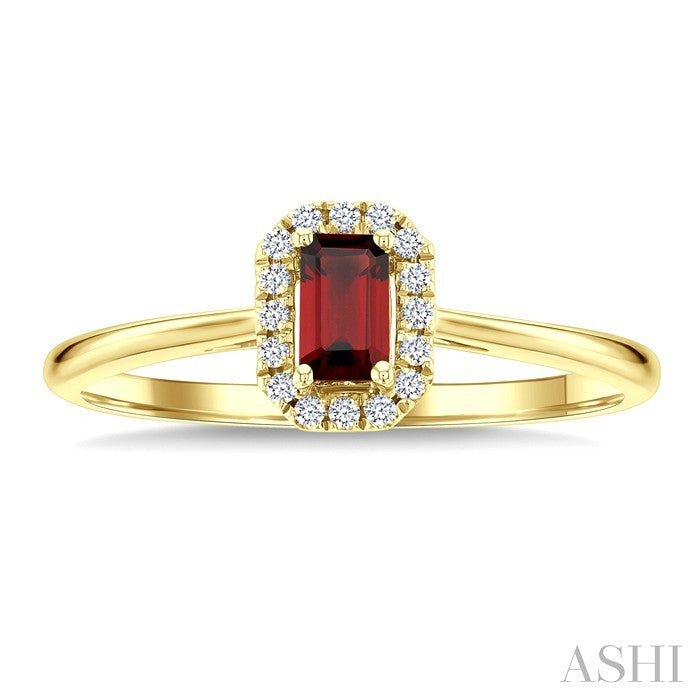 5x3 MM Octagonal Shape Garnet and 1/20 Ctw Round Cut Diamond Halo Semi-Precious Ring in 14K Yellow Gold