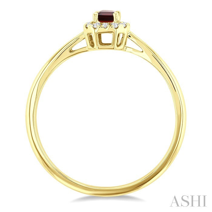 5x3 MM Octagonal Shape Garnet and 1/20 Ctw Round Cut Diamond Halo Semi-Precious Ring in 14K Yellow Gold