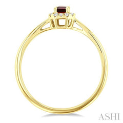 5x3 MM Octagonal Shape Garnet and 1/20 Ctw Round Cut Diamond Halo Semi-Precious Ring in 14K Yellow Gold