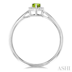 5x3 MM Pear Shape Peridot and 1/20 Ctw Round Cut Diamond Halo Semi-Precious Ring in 14K White Gold