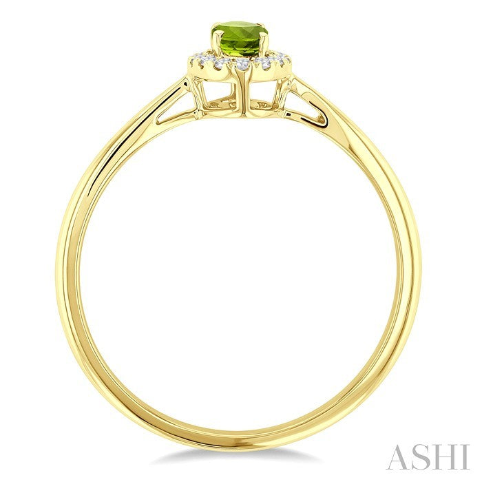 5x3 MM Oval Shape Peridot and 1/20 Ctw Round Cut Diamond Halo Semi-Precious Ring in 14K Yellow Gold