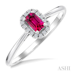 5x3 MM Octagonal Shape Pink Tourmaline and 1/20 Ctw Round Cut Diamond Halo Semi-Precious Ring in 14K White Gold