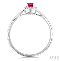 5x3 MM Oval Shape Pink Tourmaline and 1/20 Ctw Round Cut Diamond Halo Semi-Precious Ring in 14K White Gold