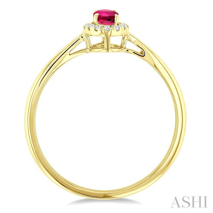5x3 MM Oval Shape Pink Tourmaline and 1/20 Ctw Round Cut Diamond Halo Semi-Precious Ring in 14K Yellow Gold
