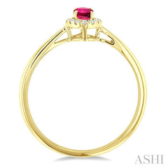 5x3 MM Oval Shape Pink Tourmaline and 1/20 Ctw Round Cut Diamond Halo Semi-Precious Ring in 14K Yellow Gold