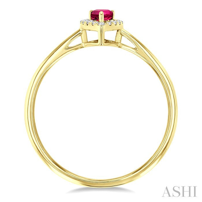 5x3 MM Pear Shape Pink Tourmaline and 1/20 Ctw Round Cut Diamond Halo Semi-Precious Ring in 14K Yellow Gold