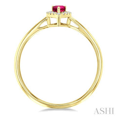 5x3 MM Pear Shape Pink Tourmaline and 1/20 Ctw Round Cut Diamond Halo Semi-Precious Ring in 14K Yellow Gold