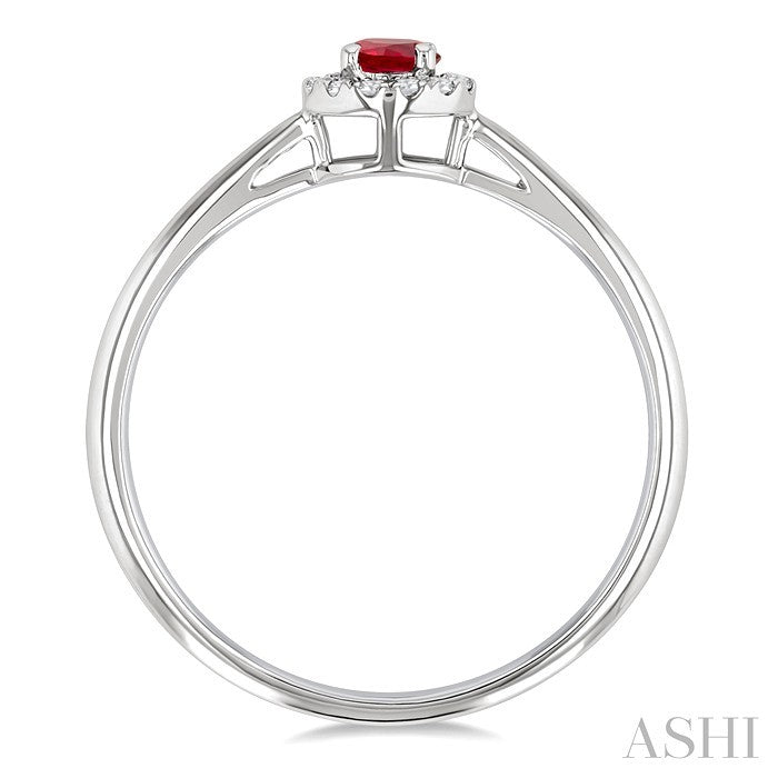 3.25 MM Round Ruby and 1/20 Ctw Round Cut Diamond Halo Precious Ring in 14K White Gold