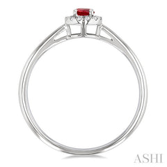 3.25 MM Round Ruby and 1/20 Ctw Round Cut Diamond Halo Precious Ring in 14K White Gold