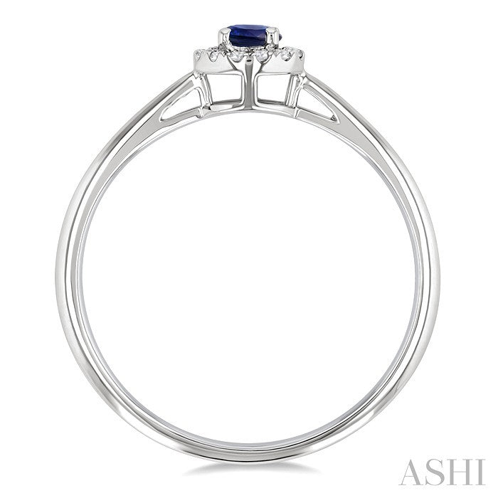 3.25 MM Round Sapphire and 1/20 Ctw Round Cut Diamond Halo Precious Ring in 14K White Gold