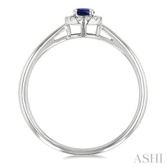 3.25 MM Round Sapphire and 1/20 Ctw Round Cut Diamond Halo Precious Ring in 14K White Gold