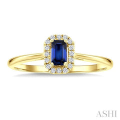 5x3 MM Octagonal Shape Sapphire and 1/20 Ctw Round Cut Diamond Halo Precious Ring in 14K Yellow Gold