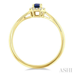 5x3 MM Octagonal Shape Sapphire and 1/20 Ctw Round Cut Diamond Halo Precious Ring in 14K Yellow Gold