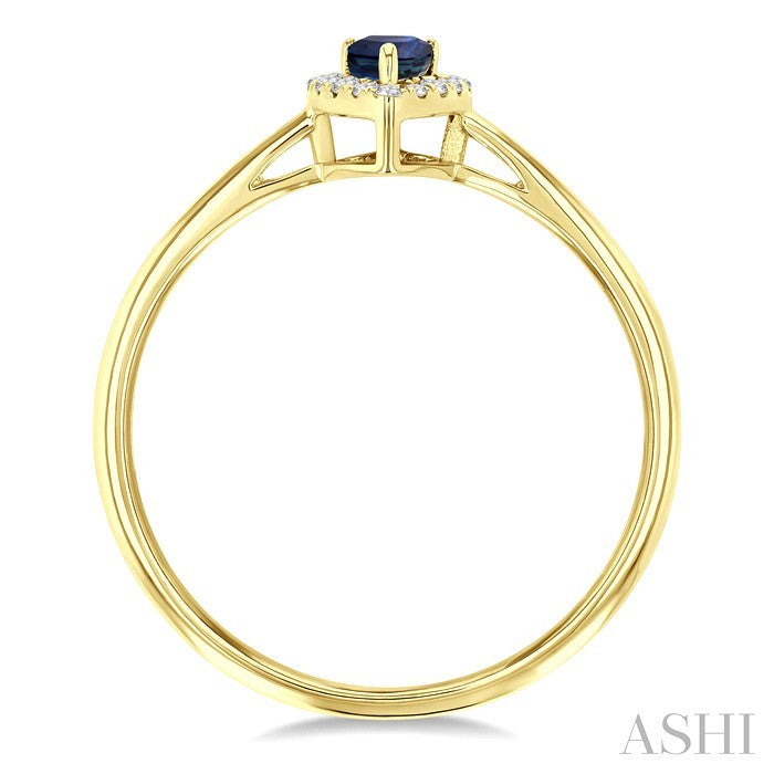 5x3 MM Pear Shape Sapphire and 1/20 Ctw Round Cut Diamond Halo Precious Ring in 14K Yellow Gold