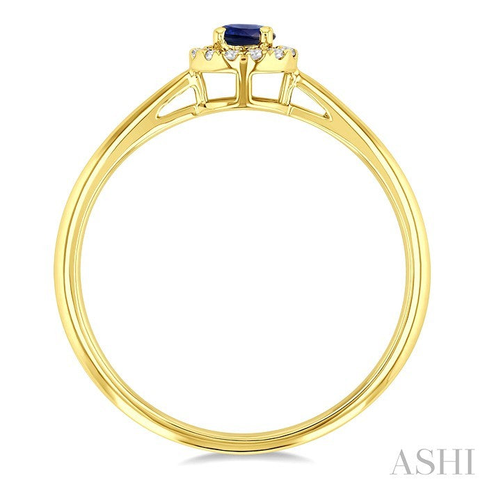 3.25 MM Round Sapphire and 1/20 Ctw Round Cut Diamond Halo Precious Ring in 14K Yellow Gold