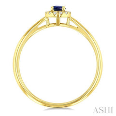 3.25 MM Round Sapphire and 1/20 Ctw Round Cut Diamond Halo Precious Ring in 14K Yellow Gold