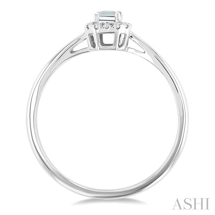 5x3 MM Octagonal Shape White Topaz and 1/20 Ctw Round Cut Diamond Halo Semi-Precious Ring in 14K White Gold
