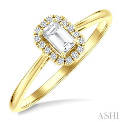 5x3 MM Octagonal Shape White Topaz and 1/20 Ctw Round Cut Diamond Halo Semi-Precious Ring in 14K Yellow Gold