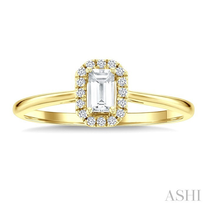 5x3 MM Octagonal Shape White Topaz and 1/20 Ctw Round Cut Diamond Halo Semi-Precious Ring in 14K Yellow Gold