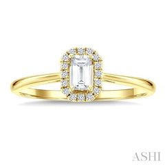5x3 MM Octagonal Shape White Topaz and 1/20 Ctw Round Cut Diamond Halo Semi-Precious Ring in 14K Yellow Gold