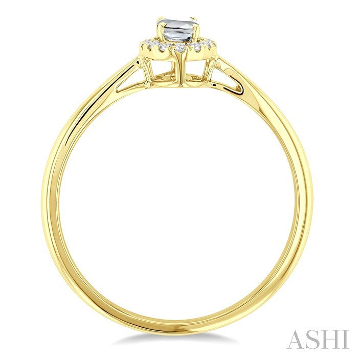5x3 MM Oval Shape White Topaz and 1/20 Ctw Round Cut Diamond Halo Semi-Precious Ring in 14K Yellow Gold