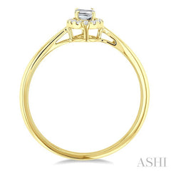 5x3 MM Oval Shape White Topaz and 1/20 Ctw Round Cut Diamond Halo Semi-Precious Ring in 14K Yellow Gold