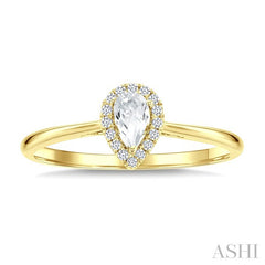 5x3 MM Pear Shape White Topaz and 1/20 Ctw Round Cut Diamond Halo Semi-Precious Ring in 14K Yellow Gold