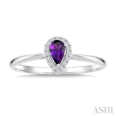 5x3 MM Pear Shape Amethyst and 1/20 Ctw Round Cut Diamond Halo Semi-Precious Ring in 10K White Gold