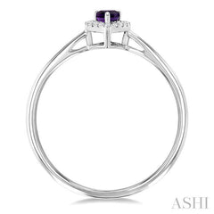 5x3 MM Pear Shape Amethyst and 1/20 Ctw Round Cut Diamond Halo Semi-Precious Ring in 10K White Gold