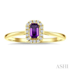5x3 MM Octagonal Shape Amethyst and 1/20 Ctw Round Cut Diamond Halo Semi-Precious Ring in 10K Yellow Gold