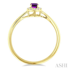 5x3 MM Oval Shape Amethyst and 1/20 Ctw Round Cut Diamond Halo Semi-Precious Ring in 10K Yellow Gold