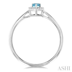 5x3 MM Pear Shape Aquamarine and 1/20 Ctw Round Cut Diamond Halo Semi-Precious Ring in 10K White Gold