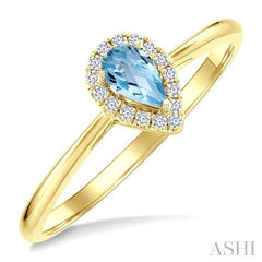 5x3 MM Pear Shape Aquamarine and 1/20 Ctw Round Cut Diamond Halo Semi-Precious Ring in 10K Yellow Gold