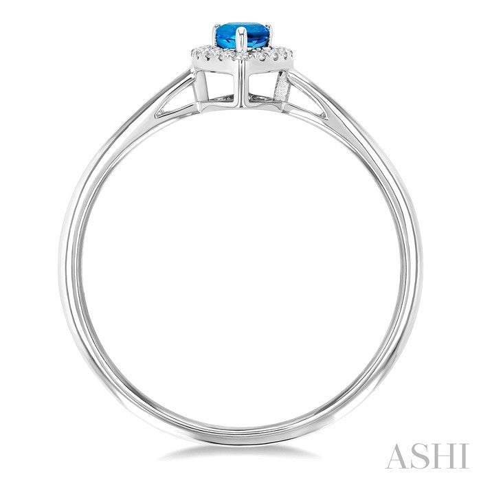 5x3 MM Pear Shape Blue Topaz and 1/20 Ctw Round Cut Diamond Halo Semi-Precious Ring in 10K White Gold