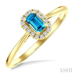 5x3 MM Octagonal Shape Blue Topaz and 1/20 Ctw Round Cut Diamond Halo Semi-Precious Ring in 10K Yellow Gold
