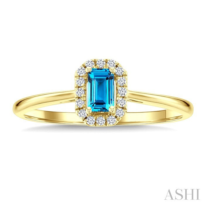 5x3 MM Octagonal Shape Blue Topaz and 1/20 Ctw Round Cut Diamond Halo Semi-Precious Ring in 10K Yellow Gold